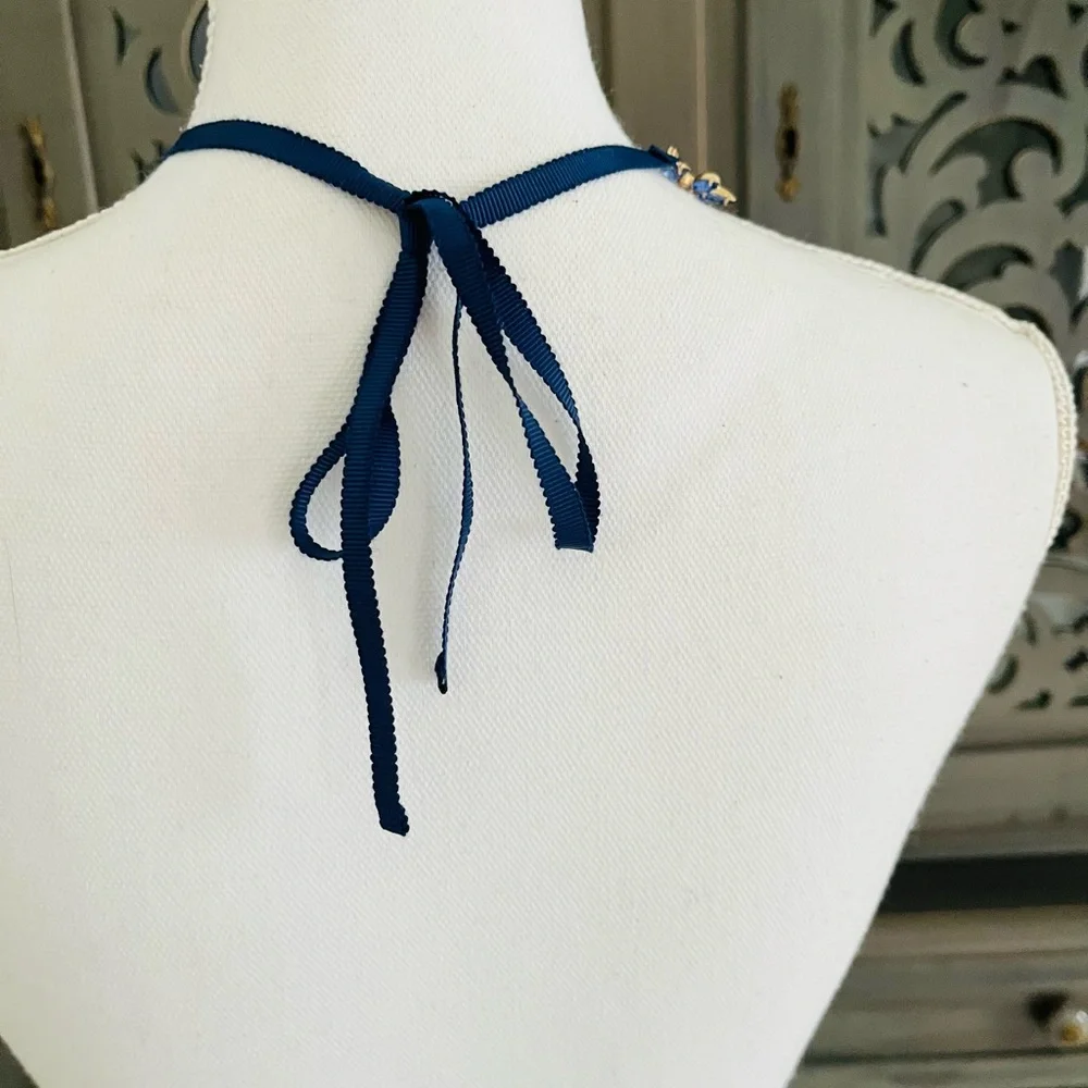 Crewcuts blue floral necklace with grosgrain ribbon tie